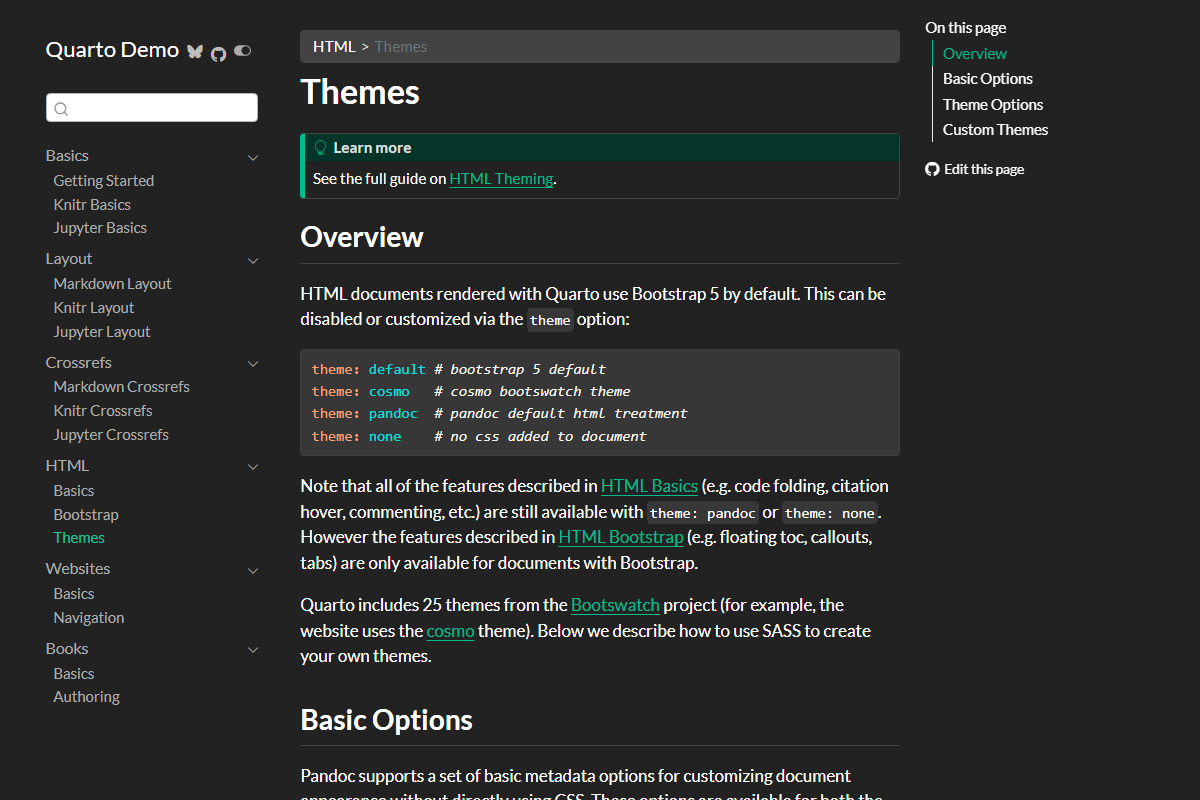 A screenshot of a Quarto document where the sidebar has a white background and is closer to the body text.